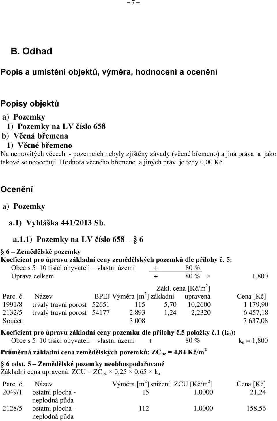 Vyhláška 441/2013 Sb. a.1.1) Pozemky na LV číslo 658 6 6 Zemědělské pozemky Koeficient pro úpravu základní ceny zemědělských pozemků dle přílohy č.