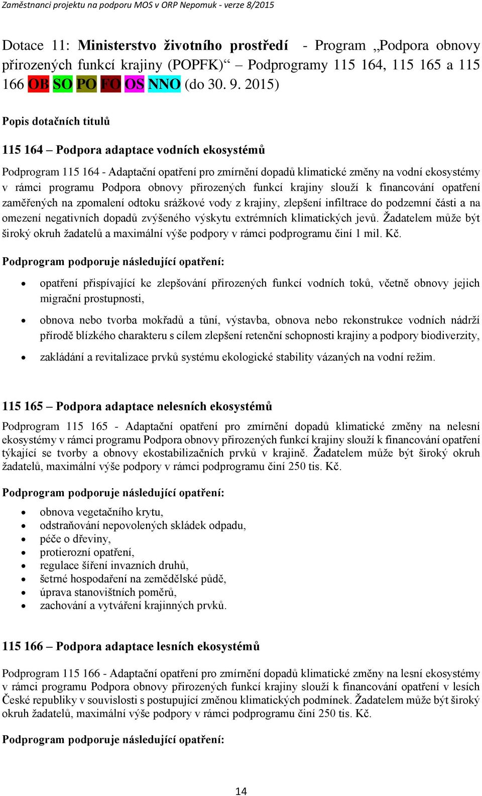 2015) Ppis dtačních titulů 115 164 Pdpra adaptace vdních eksystémů Pdprgram 115 164 - Adaptační patření pr zmírnění dpadů klimatické změny na vdní eksystémy v rámci prgramu Pdpra bnvy přirzených