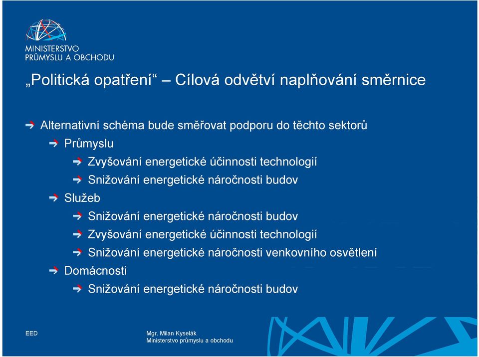 náročnosti budov Snižování energetické náročnosti budov Zvyšování energetické účinnosti technologií