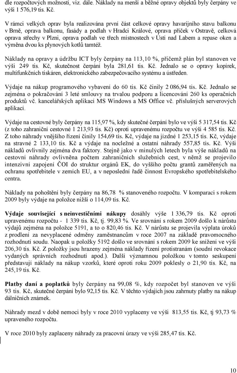 Plzni, oprava podlah ve třech místnostech v Ústí nad Labem a repase oken a výměna dvou ks plynových kotlů tamtéž.
