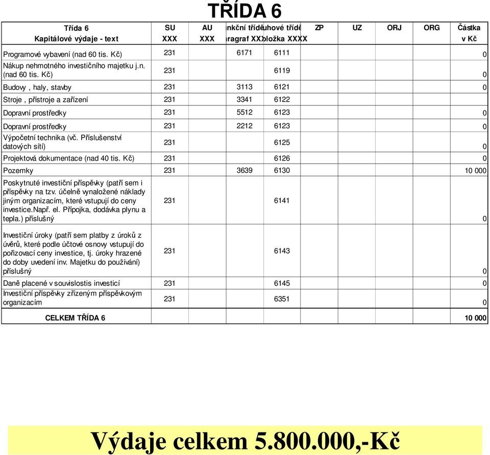 Kč) 231 6119 Budovy, haly, stavby 231 3113 6121 Stroje, přístroje a zařízení 231 3341 6122 Dopravní prostředky 231 5512 6123 Dopravní prostředky 231 2212 6123 Výpočetní technika (vč.