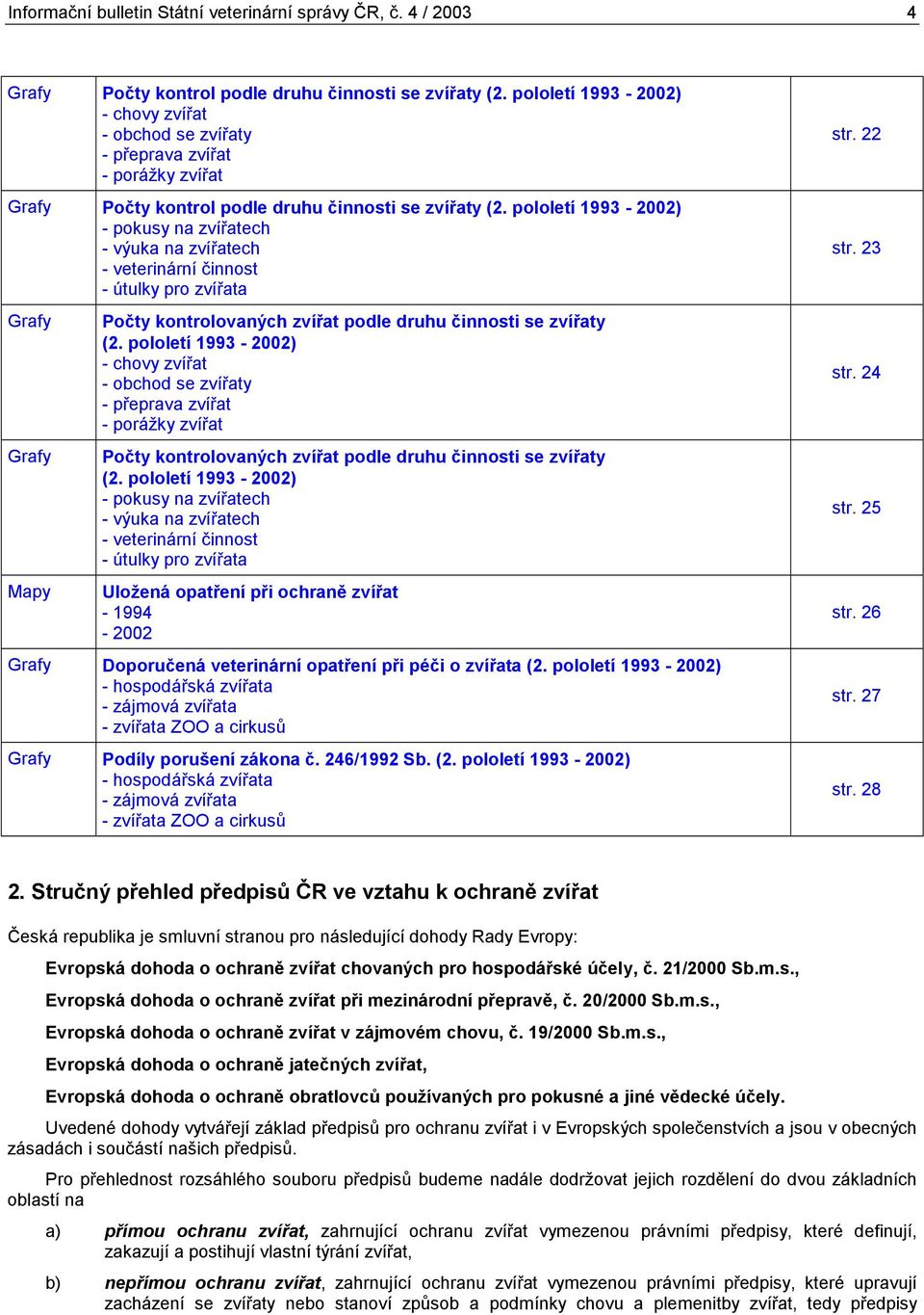 pololetí 1993 - ) - pokusy na zvířatech - výuka na zvířatech - veterinární činnost - útulky pro zvířata Grafy Grafy Mapy Počty kontrolovaných zvířat podle druhu činnosti se zvířaty (2.