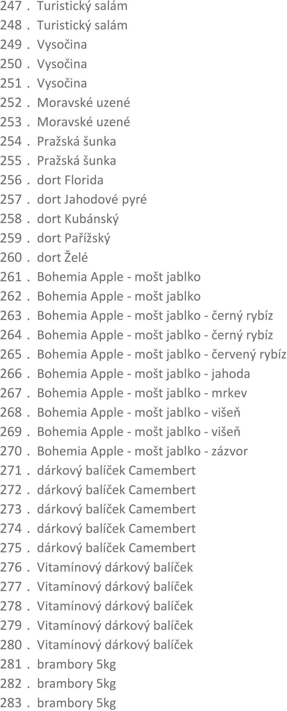 Bohemia Apple - mošt jablko - černý rybíz 265. Bohemia Apple - mošt jablko - červený rybíz 266. Bohemia Apple - mošt jablko - jahoda 267. Bohemia Apple - mošt jablko - mrkev 268.