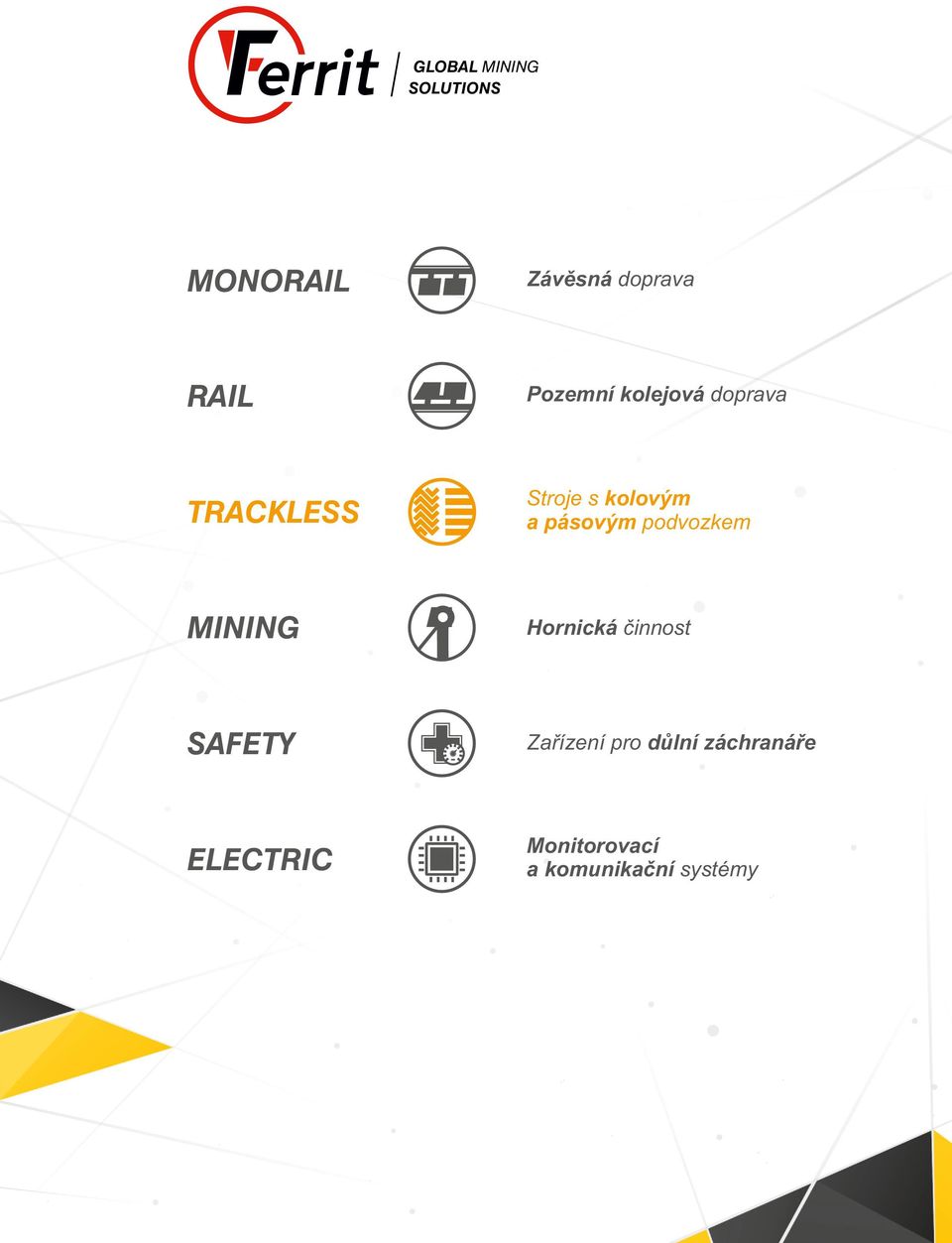 podvozkem MINING Hornická činnost SAFETY Zařízení pro