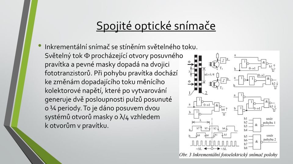 Při pohybu pravítka dochází ke změnám dopadajícího toku měnícího kolektorové napětí, které po vytvarování generuje