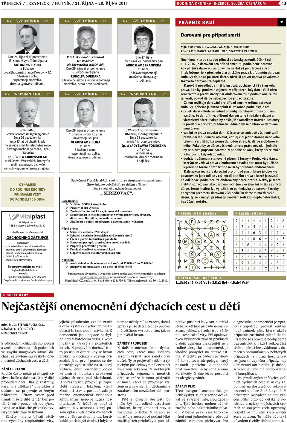 smutné výročí úmrtí pana Antonína Sikory z Bukovce, bývalého zaměstnance Koksovny TŽ. S láskou a úctou vzpomínají manželka, dcera a synové s rodinami.