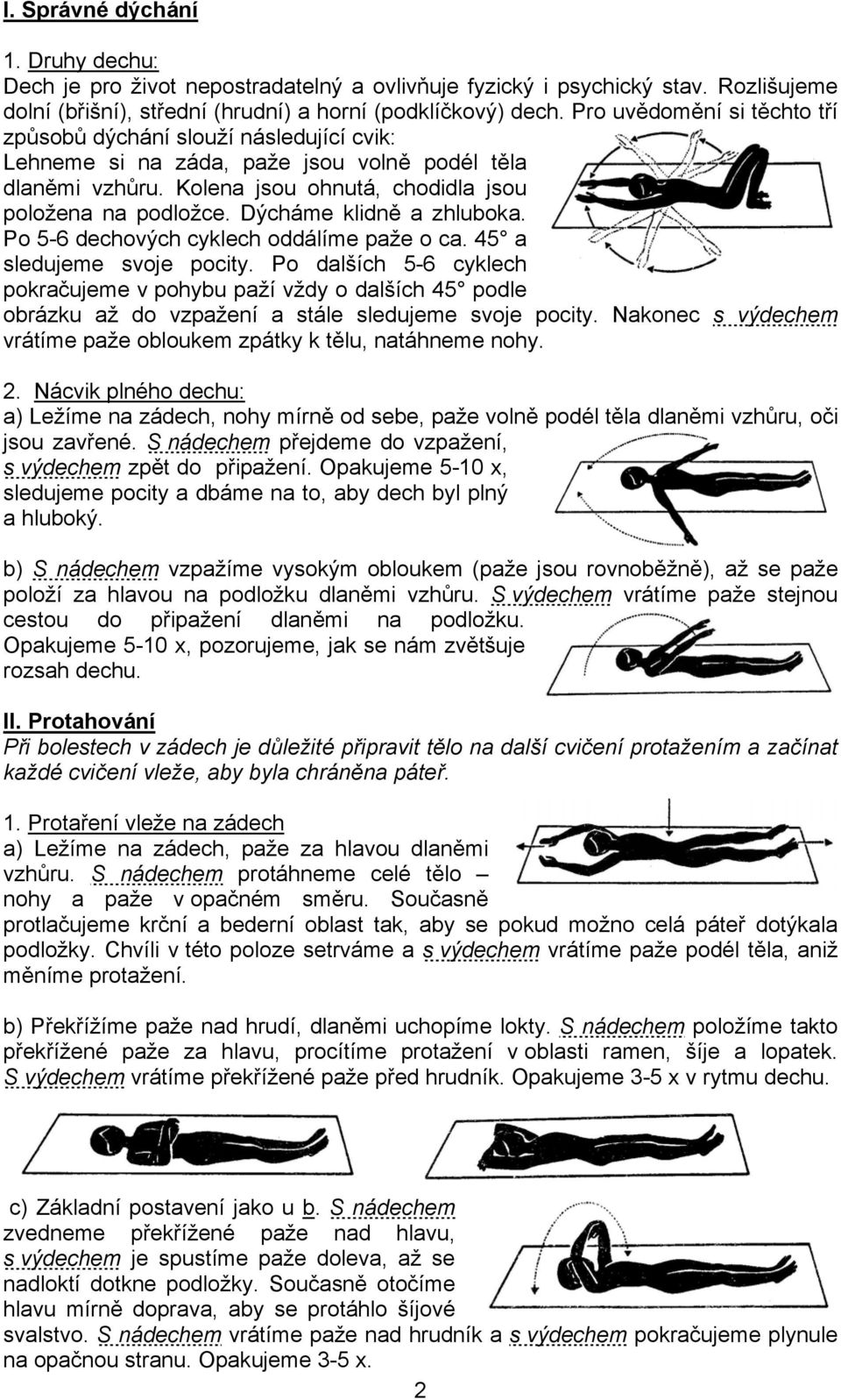 Dýcháme klidně a zhluboka. Po 5-6 dechových cyklech oddálíme paže o ca. 45 a sledujeme svoje pocity.