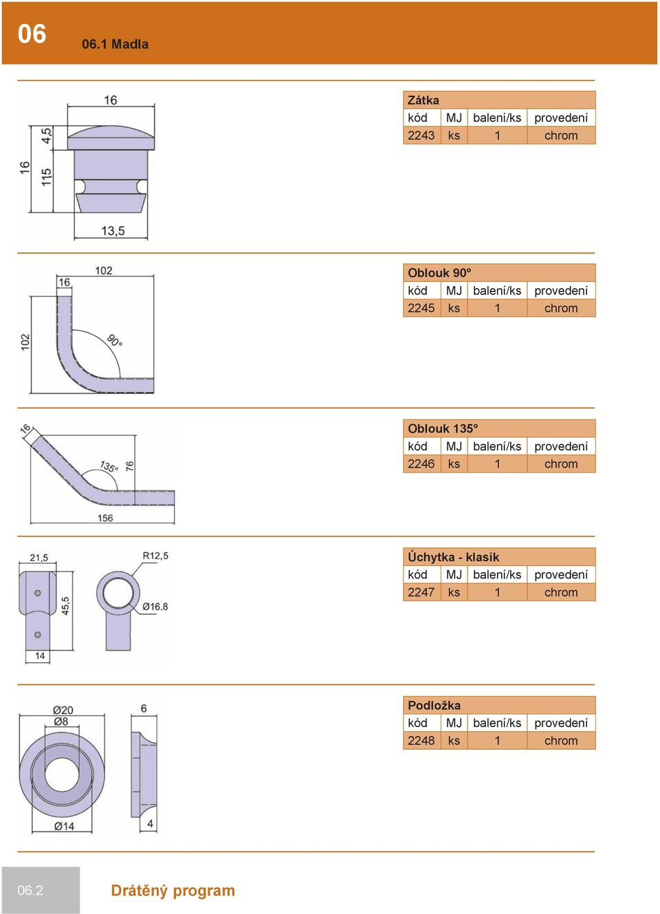 balení/ks provedení 2245 ks 1 chrom Oblouk 135 kód MJ balení/ks provedení