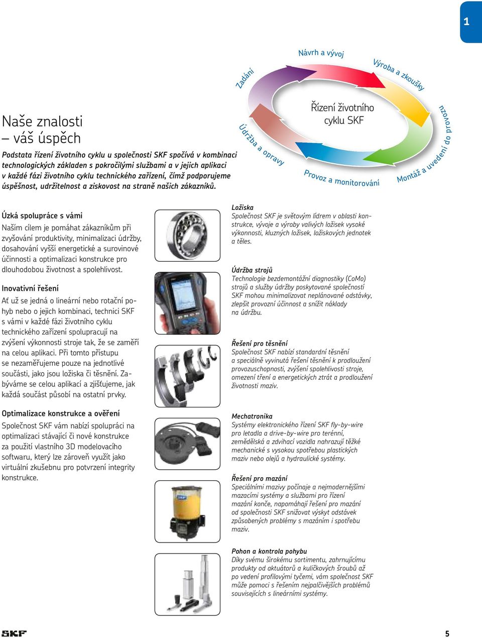 Údržba a opravy Řízení životního cyklu SKF Provoz a monitorování Montáž a uvedení do provozu Úzká spolupráce s vámi Naším cílem je pomáhat zákazníkům při zvyšování produktivity, minimalizaci údržby,