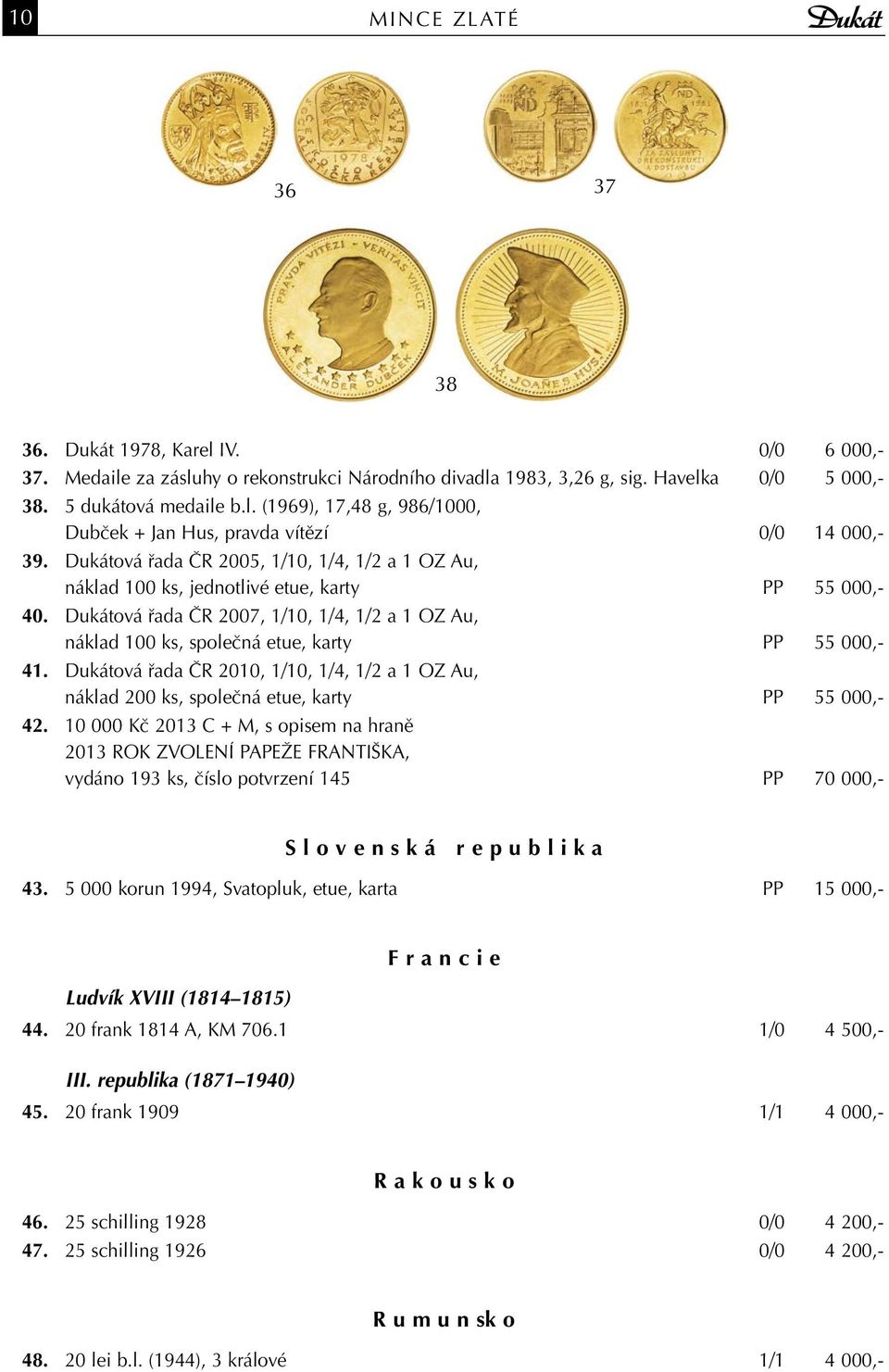 Dukátová řada ČR 2007, 1/10, 1/4, 1/2 a 1 OZ Au, náklad 100 ks, společná etue, karty PP 55 000,- 41.