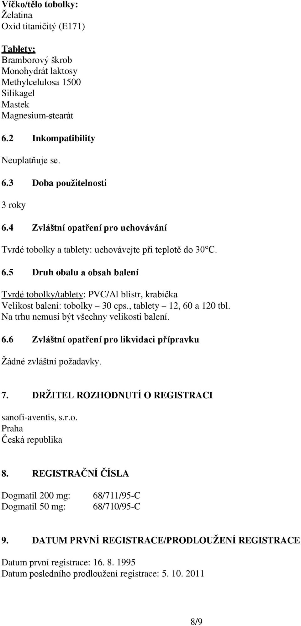 5 Druh obalu a obsah balení Tvrdé t obolky/tablety: PVC/Al blistr, krabička Velikost balení: tobolky 30 cps., tablety 12, 60 a 120 tbl. Na trhu nemusí být všechny velikosti balení. 6.6 Zvláštní opatření pro likvidaci přípravku Žádné zvláštní požadavky.