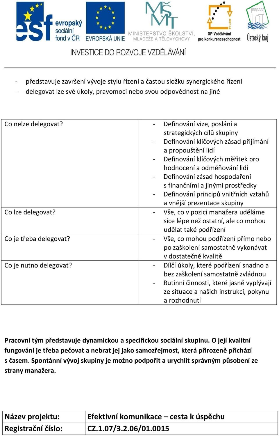 hospodaření s finančními a jinými prostředky - Definování principů vnitřních vztahů a vnější prezentace skupiny Co lze delegovat?