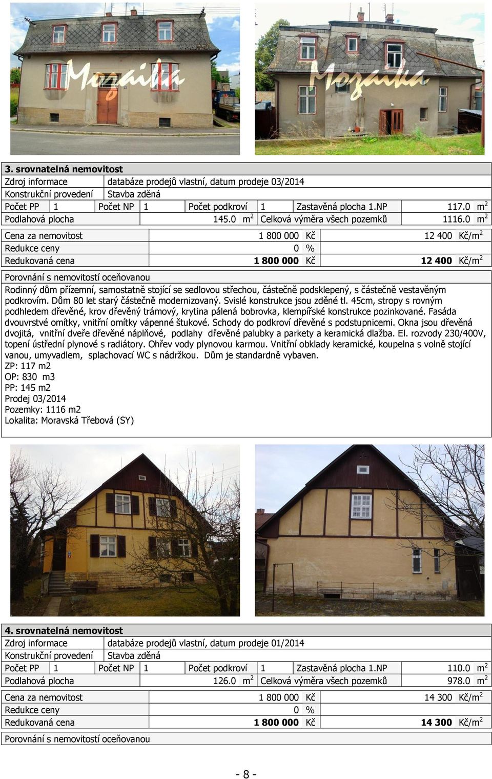 0 m 2 Cena za nemovitost 1 800 000 Kč 12 400 Kč/m 2 Redukce ceny 0 % Redukovaná cena 1 800 000 Kč 12 400 Kč/m 2 Porovnání s nemovitostí oceňovanou Rodinný dům přízemní, samostatně stojící se sedlovou