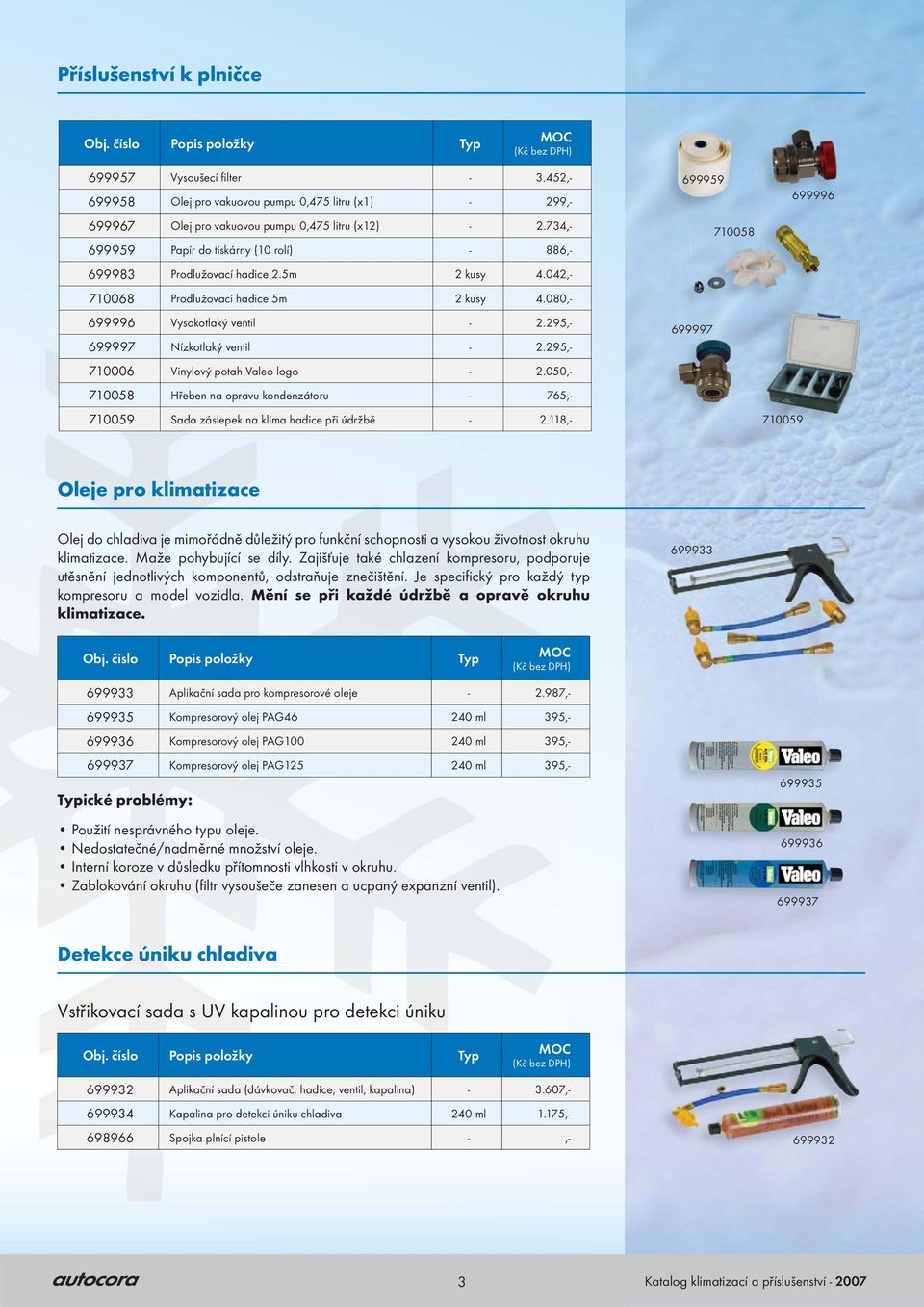 295,- 699997 Nízkotlaký ventil - 2.295,- 710006 Vinylový potah logo - 2.050,- 710058 Hřeben na opravu kondenzátoru - 765,- 710059 Sada záslepek na klima hadice při údržbě - 2.