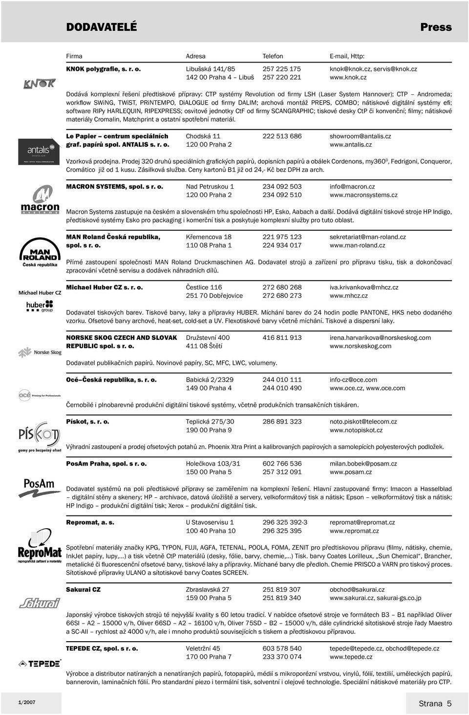 ow SWiNG, TWiST, PRiNTEMPO, DiALOGUE od fi rmy DALIM; archová montáž PREPS, COMBO; nátiskové digitální systémy efi ; software RIPy HARLEQUIN, RIPEXPRESS; osvitové jednotky CtF od fi rmy SCANGRAPHIC;