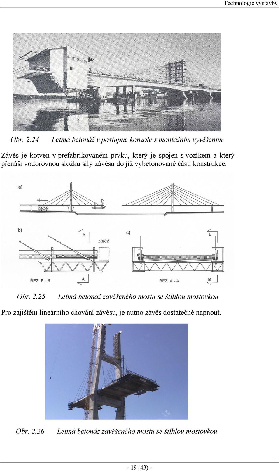 spojen s vozíkem a který přenáší vodorovnou složku síly závěsu do již vybetonované části konstrukce. Obr. 2.
