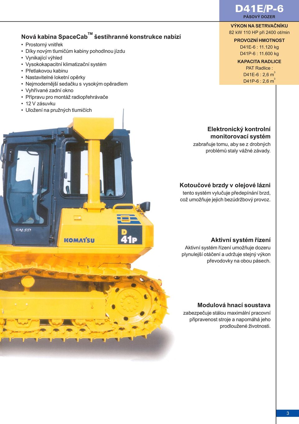 110 HP pøi 2400 ot/min PROVOZNÍ HMOTNOST D41E-6 : 11.120 kg D41P-6 : 11.