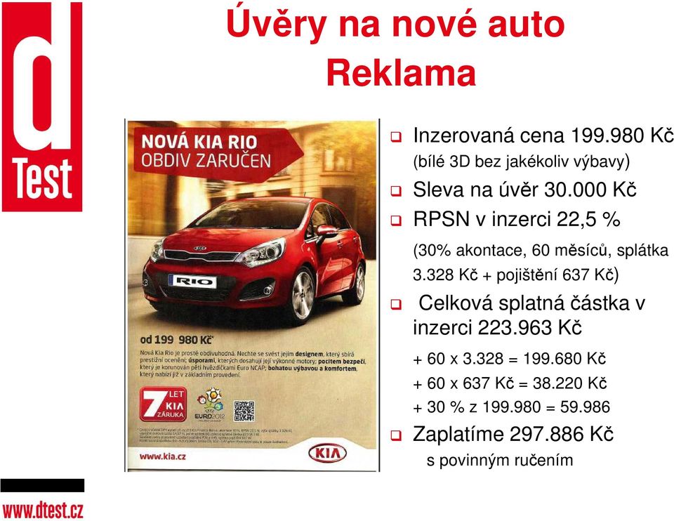 000 Kč RPSN v inzerci 22,5 % (30% akontace, 60 měsíců, splátka 3.