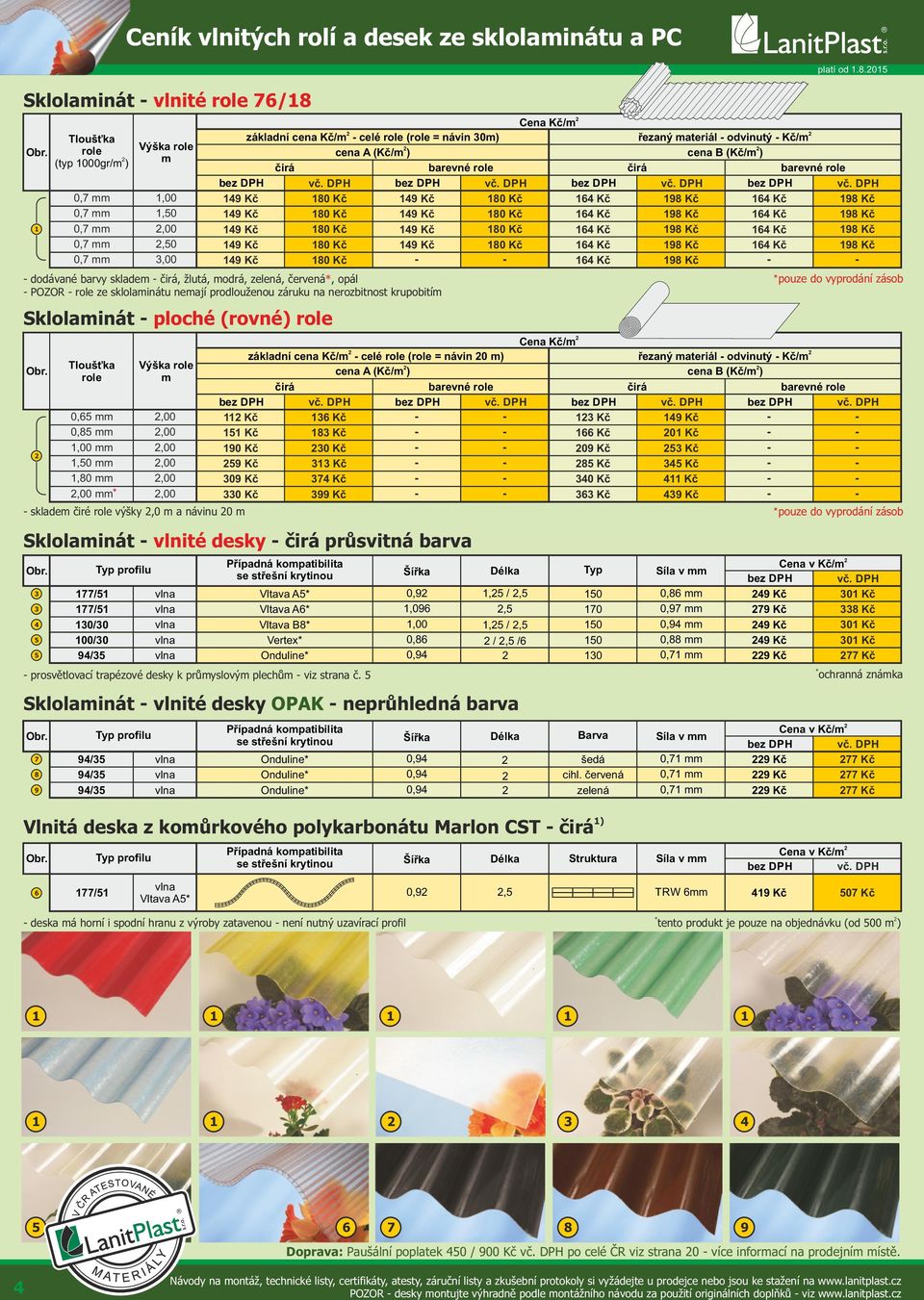 prosvětlovací trapézové desky k průyslový plechů viz strana č. ) Vlnitá deska z koůrkového polykarbonátu Marlon CST Obr. 0,7 0,7 0,7 0,7 0,7 Typ profilu platí od.8.