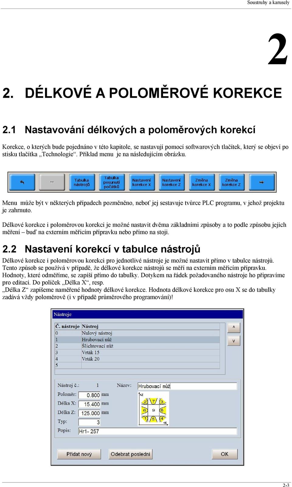Příklad menu je na následujícím obrázku. Menu může být v některých případech pozměněno, neboť jej sestavuje tvůrce PLC programu, v jehož projektu je zahrnuto.