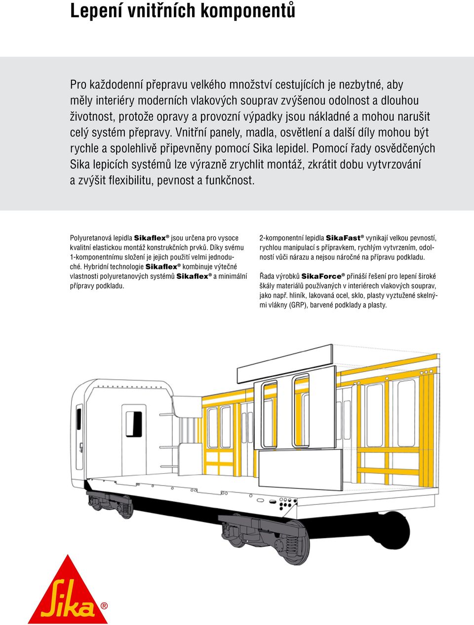 Pomocí řady osvědčených Sika lepicích systémů lze výrazně zrychlit montáž, zkrátit dobu vytvrzování a zvýšit flexibilitu, pevnost a funkčnost.