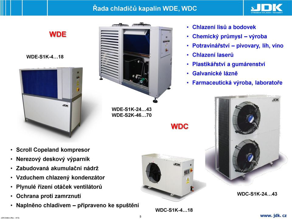 WDE-S2K-46 70 WDC Scroll Copeland kompresor Nerezový deskový výparník Zabudovaná akumulační nádrž Vzduchem chlazený