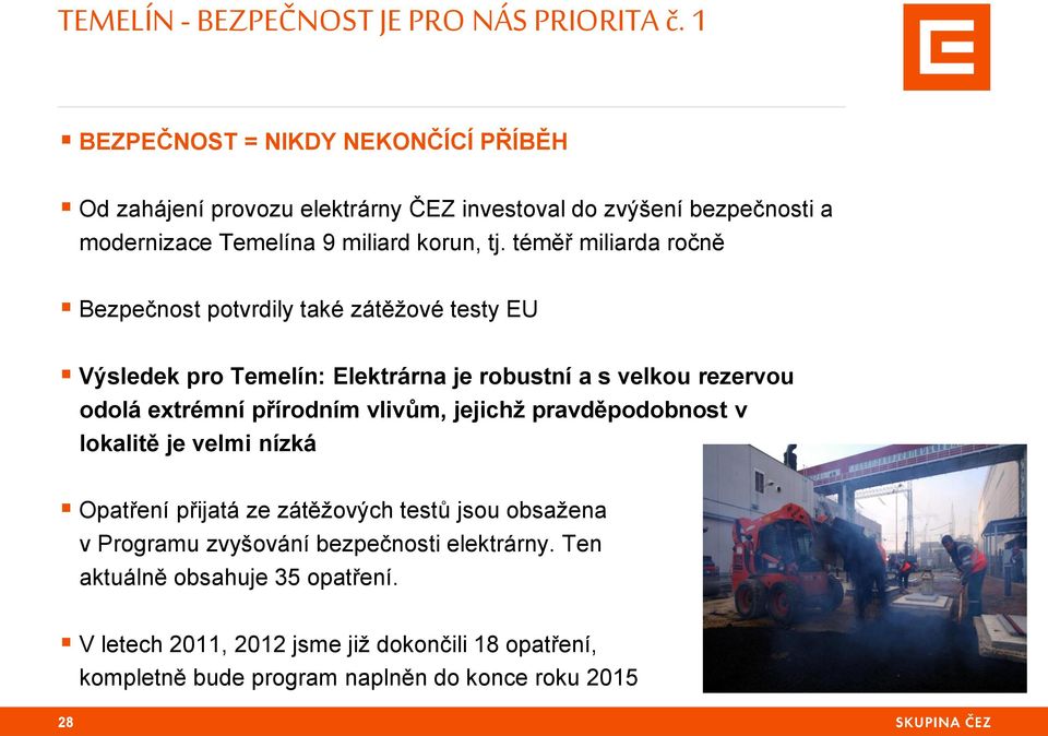 téměř miliarda ročně Bezpečnost potvrdily také zátěžové testy EU Výsledek pro Temelín: Elektrárna je robustní a s velkou rezervou odolá extrémní přírodním