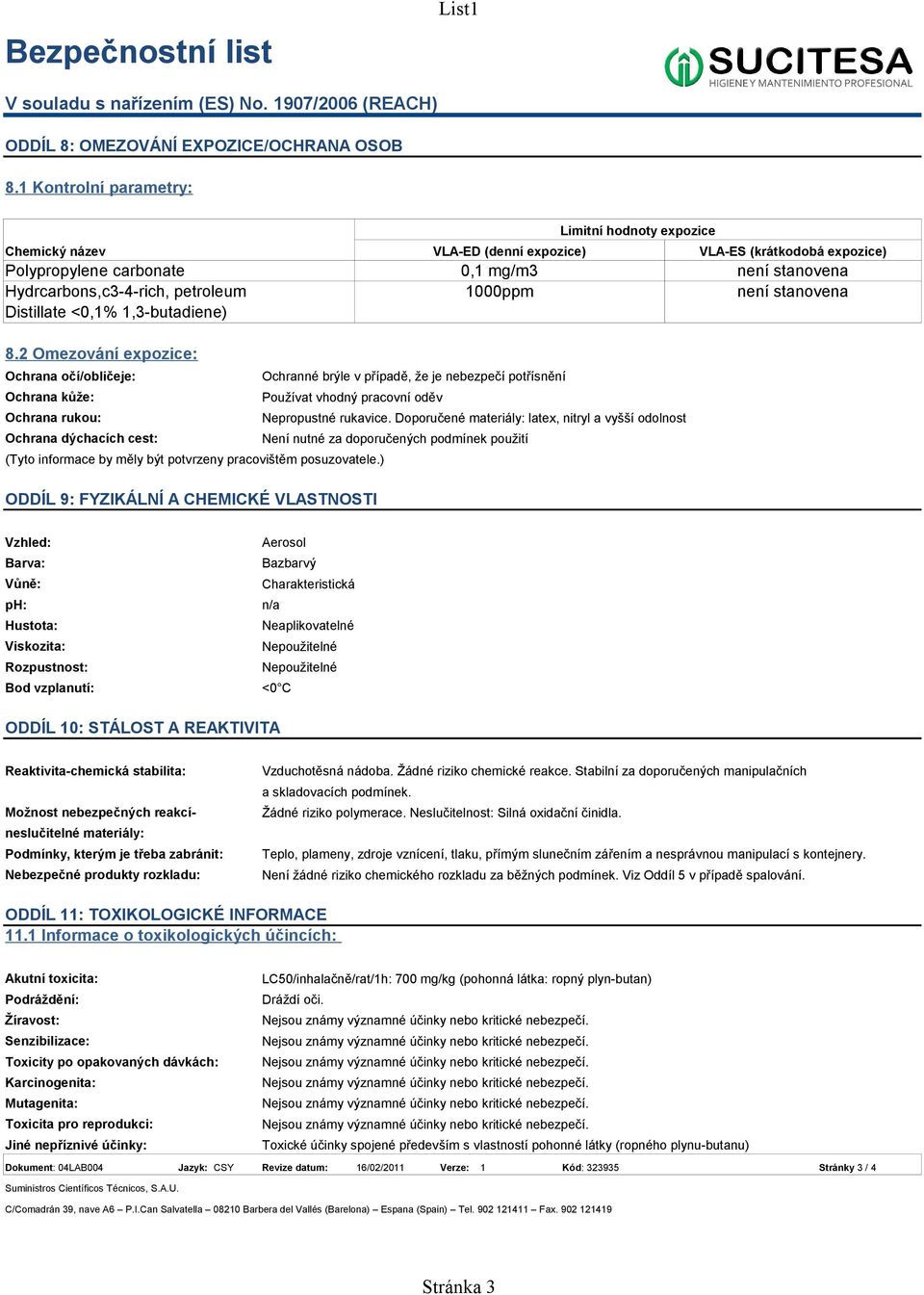 1000ppm není stanovena Distillate <0,1% 1,3-butadiene) 8.