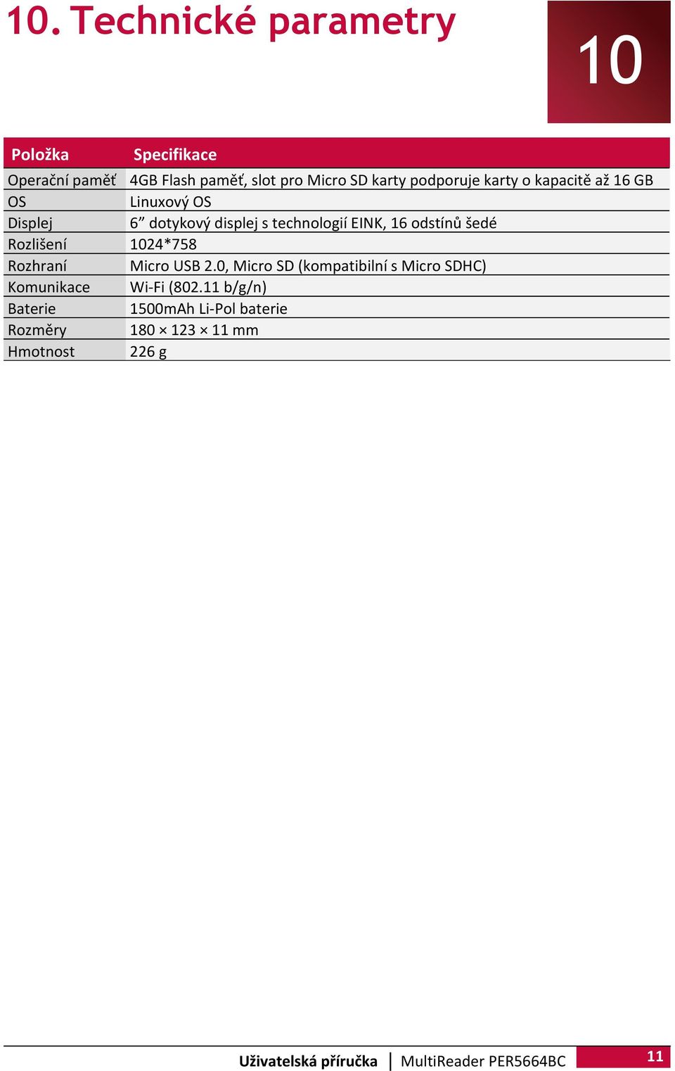 EINK, 16 odstínů šedé Rozlišení 1024*758 Rozhraní Micro USB 2.