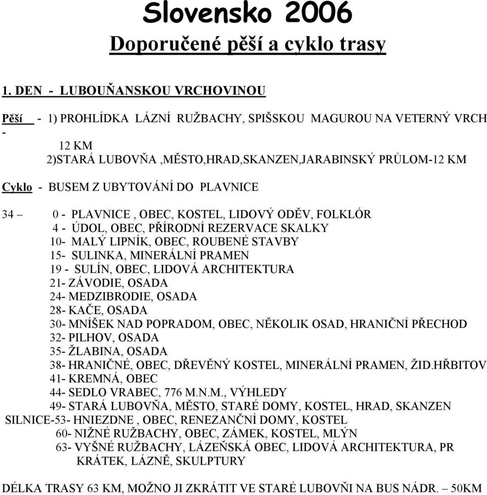 PLAVNICE 34 0 - PLAVNICE, OBEC, KOSTEL, LIDOVÝ ODĚV, FOLKLÓR 4 - ÚDOL, OBEC, PŘÍRODNÍ REZERVACE SKALKY 10- MALÝ LIPNÍK, OBEC, ROUBENÉ STAVBY 15- SULINKA, MINERÁLNÍ PRAMEN 19 - SULÍN, OBEC, LIDOVÁ