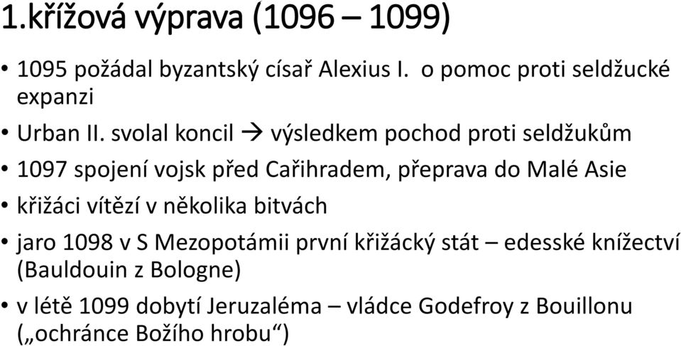 svolal koncil výsledkem pochod proti seldžukům 1097 spojení vojsk před Cařihradem, přeprava do Malé Asie