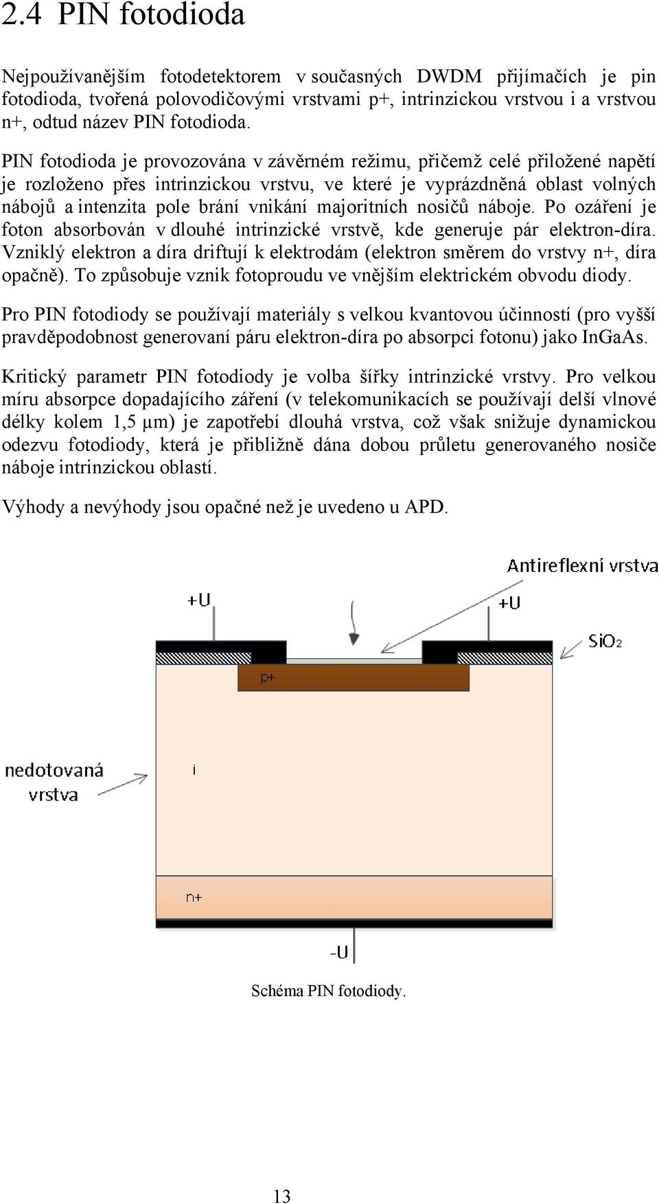 majoritních nosičů náboje. Po ozáření je foton absorbován v dlouhé intrinzické vrstvě, kde generuje pár elektron-díra.