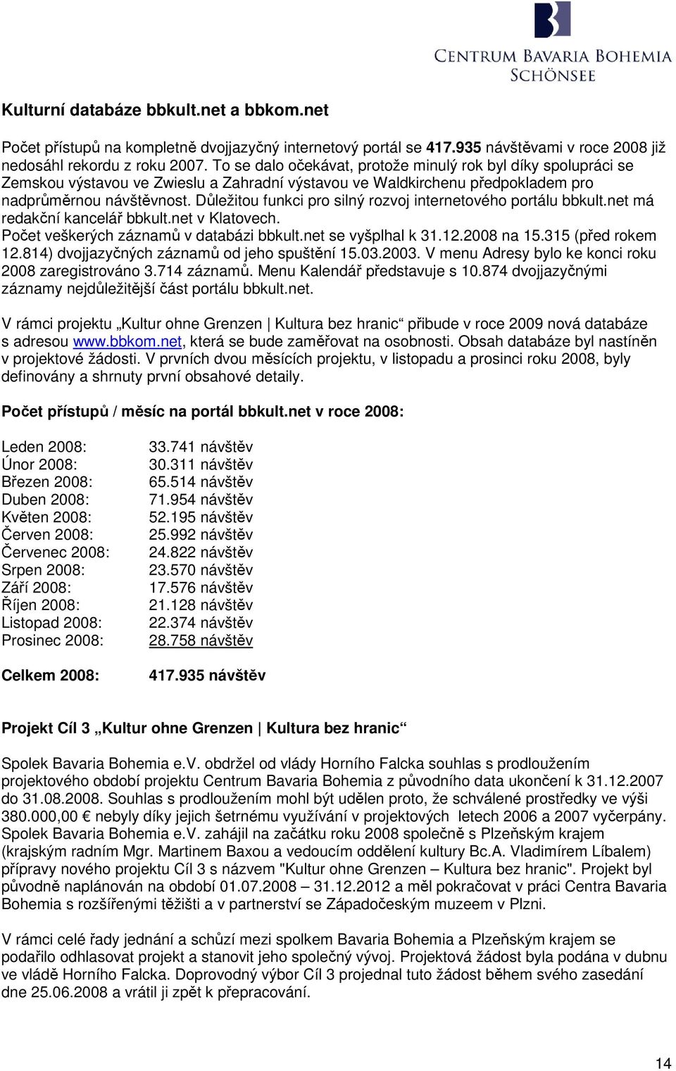 Důležitou funkci pro silný rozvoj internetového portálu bbkult.net má redakční kancelář bbkult.net v Klatovech. Počet veškerých záznamů v databázi bbkult.net se vyšplhal k 31.12.2008 na 15.
