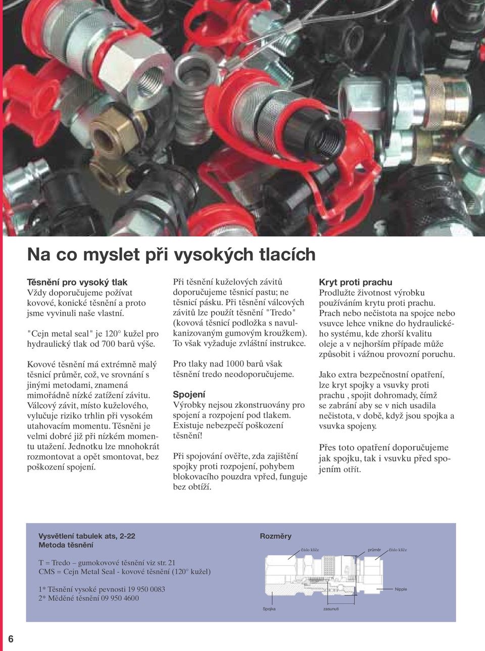 Válcový závit, místo kuželového, vylučuje riziko trhlin při vysokém utahovacím momentu. Těsněni je velmi dobré již při nízkém momentu utažení.