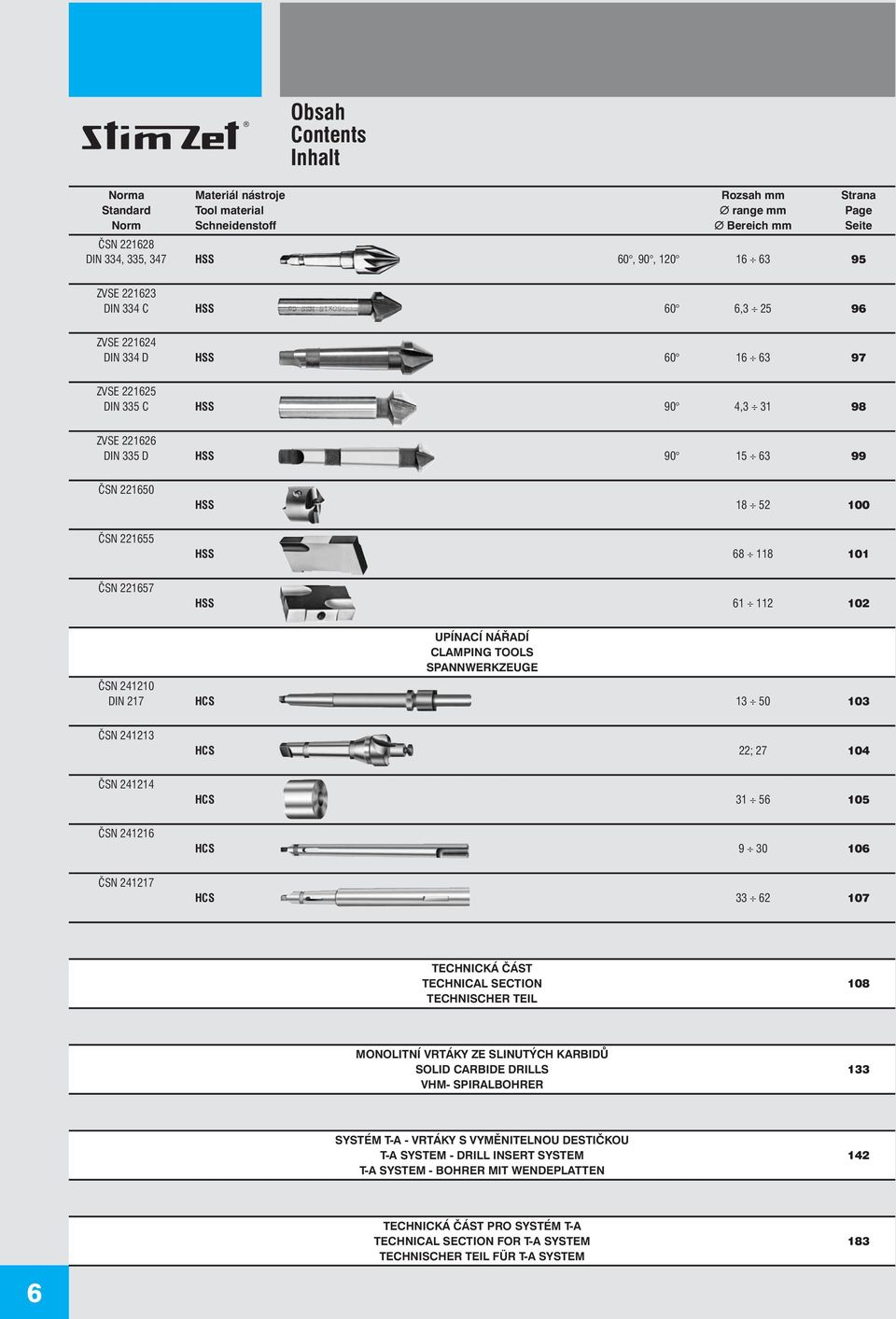 ČSN 221657 HSS 61 112 102 UPÍNACÍ NÁŘADÍ CLAMPING TOOLS SPANNWERKZEUGE ČSN 241210 DIN 217 HCS 13 50 103 ČSN 241213 HCS 22; 27 104 ČSN 241214 HCS 31 56 105 ČSN 241216 HCS 9 30 106 ČSN 241217 HCS 33 62