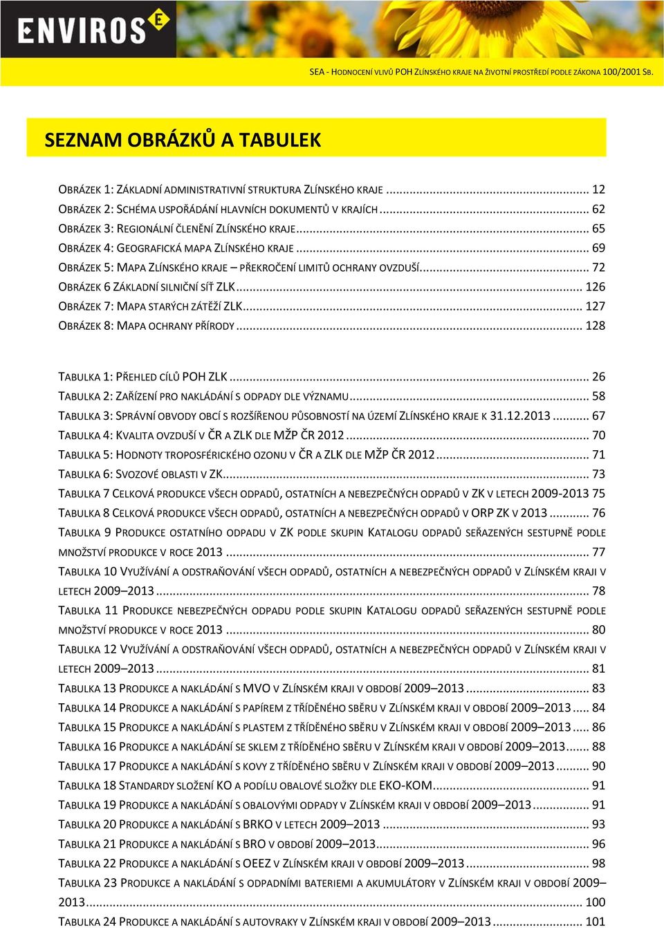 .. 72 OBRÁZEK 6 ZÁKLADNÍ SILNIČNÍ SÍŤ ZLK... 126 OBRÁZEK 7: MAPA STARÝCH ZÁTĚŽÍ ZLK... 127 OBRÁZEK 8: MAPA OCHRANY PŘÍRODY... 128 TABULKA 1: PŘEHLED CÍLŮ POH ZLK.