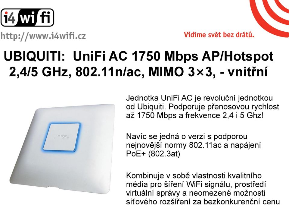 Podporuje přenosovou rychlost až 1750 Mbps a frekvence 2,4 i 5 Ghz!