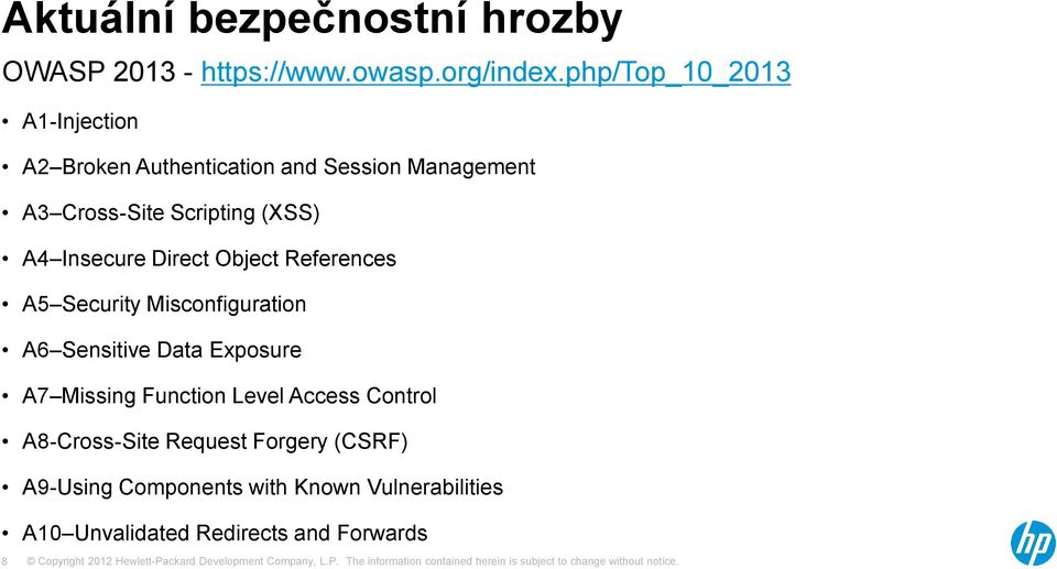 A4 Insecure Direct Object References A5 Security Misconfiguration A6 Sensitive Data Exposure A7 Missing