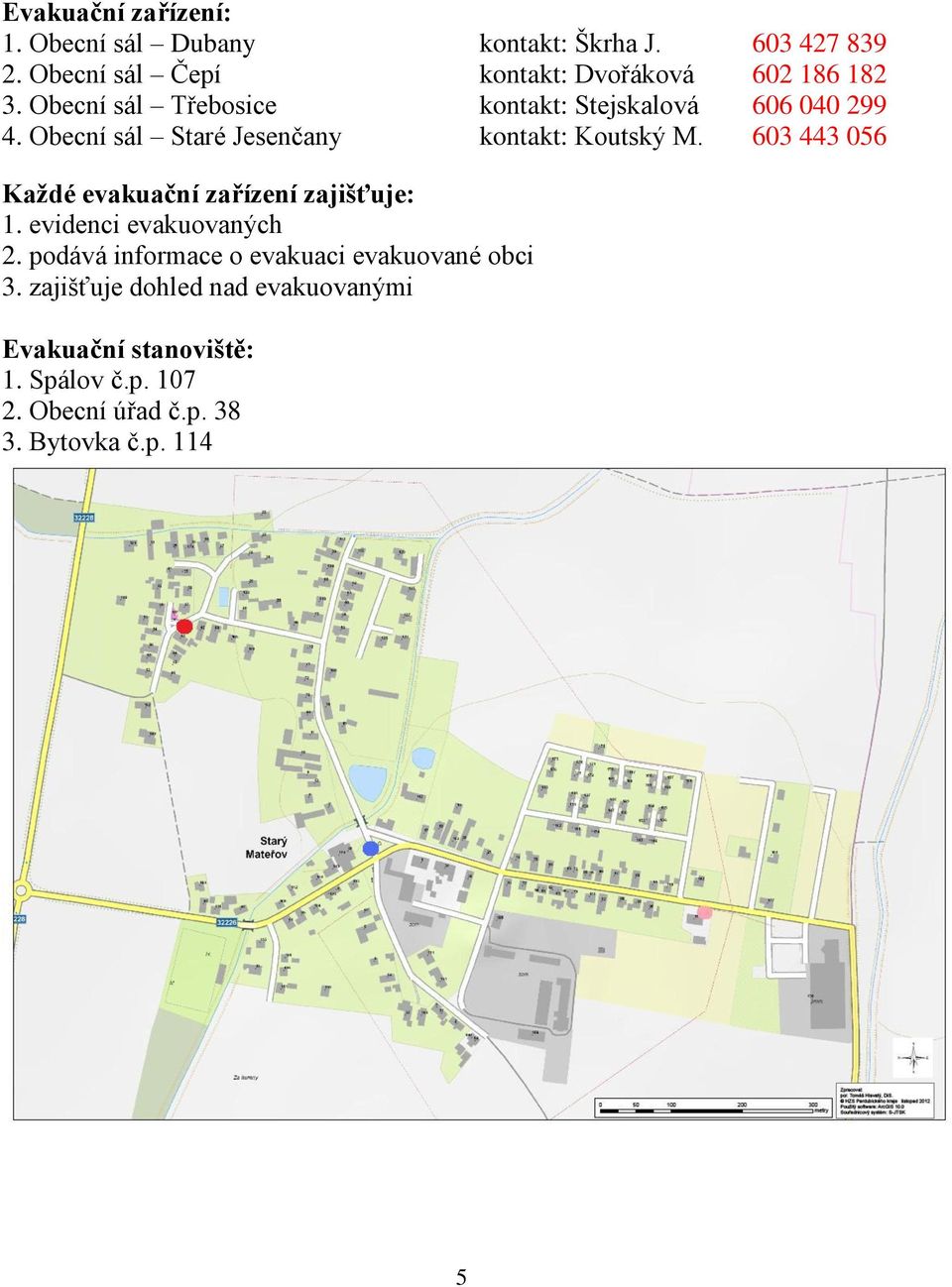 Obecní sál Staré Jesenčany kontakt: Koutský M. 603 443 056 Každé evakuační zařízení zajišťuje: 1.