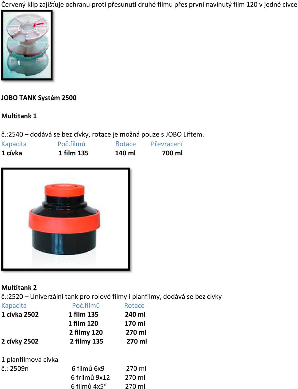 filmů Rotace Převracení 1 cívka 1 film 135 140 ml 700 ml Multitank 2 č.