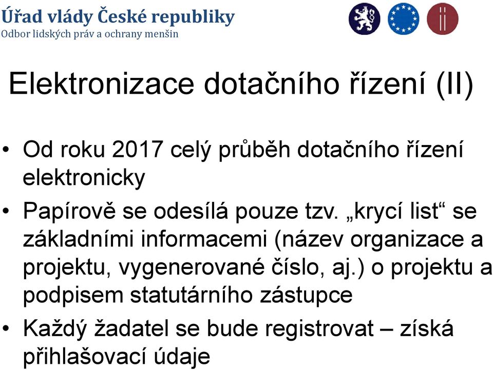 krycí list se základními informacemi (název organizace a projektu,