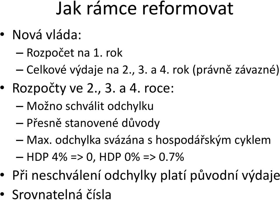 roce: Možno schválit odchylku Přesně stanovené důvody Max.