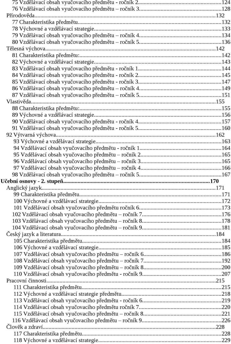 ..142 82 Výchovné a vzdělávací strategie...143 83 Vzdělávací obsah vyučovacího předmětu - ročník 1...144 84 Vzdělávací obsah vyučovacího předmětu - ročník 2.