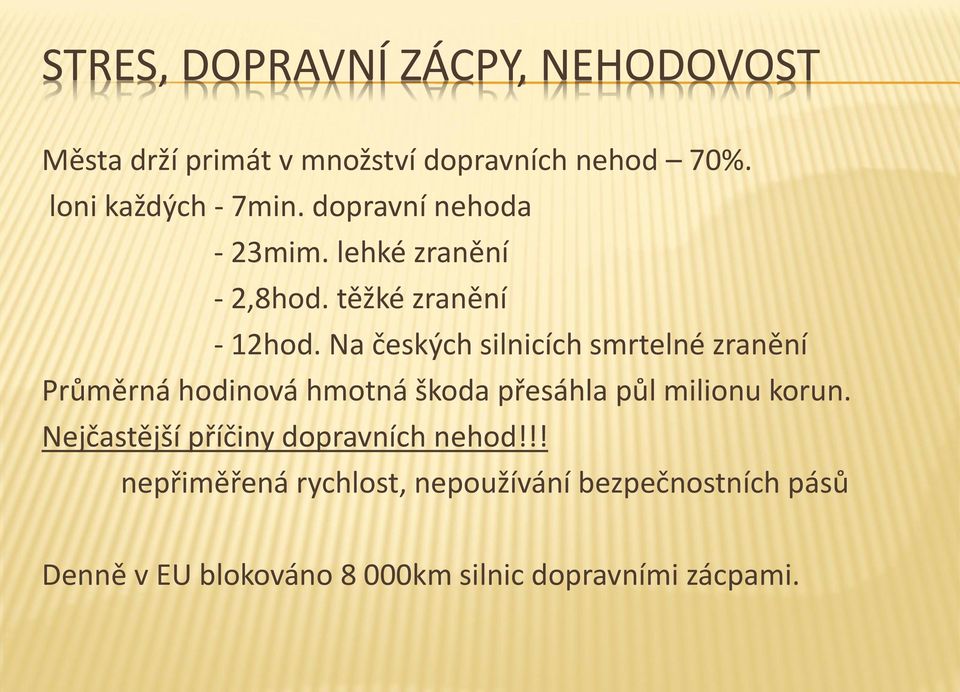 Na českých silnicích smrtelné zranění Průměrná hodinová hmotná škoda přesáhla půl milionu korun.