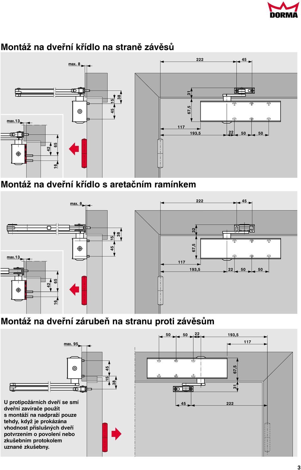 dveøí se smí dveøní zavíraèe použít s montáží na nadpraží pouze tehdy, když je