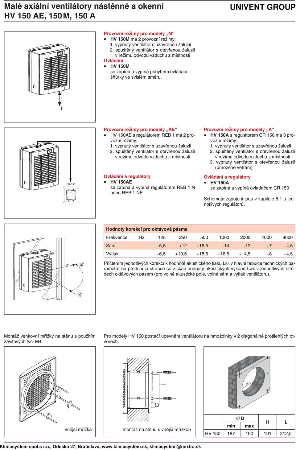 Provozní režimy pro modely AE HV 150AE s em REB 1 má 2 provozní režimy: 1. vypnutý ventilátor s uzavřenou žaluzií 2.