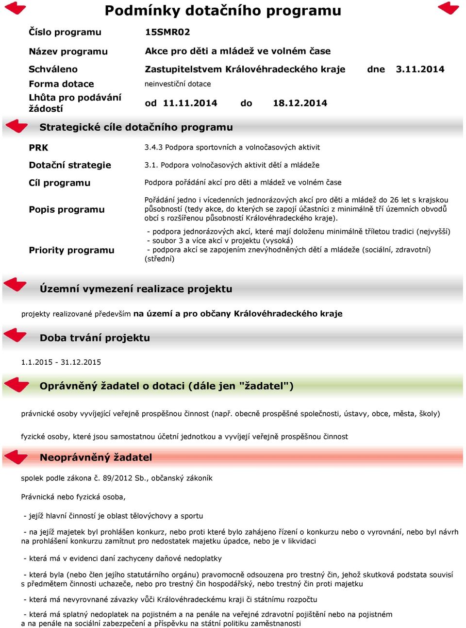4.3 Podpora sportovních a volnočasových aktivit 3.1.