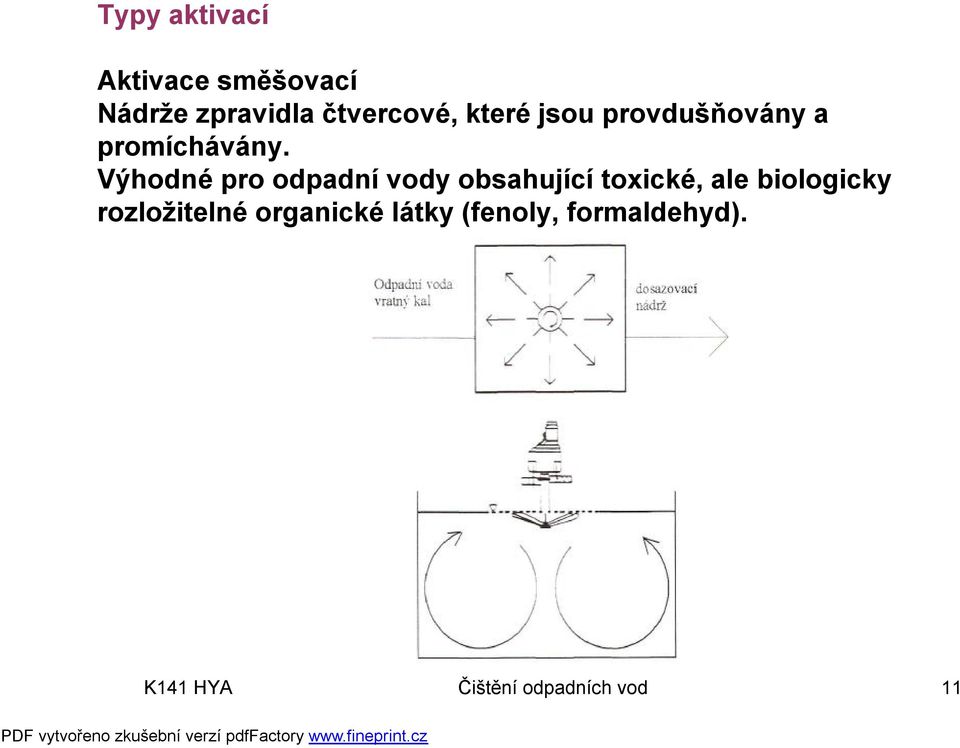 Výhodné pro odpadní vody obsahující toxické, ale biologicky