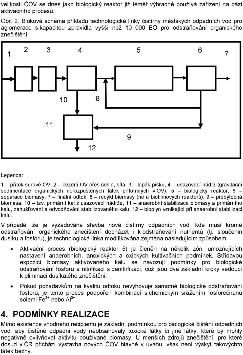 1 2 3 4 5 6 7 10 8 11 12 9 Legenda: 1 přítok surové OV, 2 cezení OV přes česla, síta, 3 lapák písku, 4 usazovací nádrž (gravitační sedimentace organických nerozpuštěných látek přítomných v OV), 5
