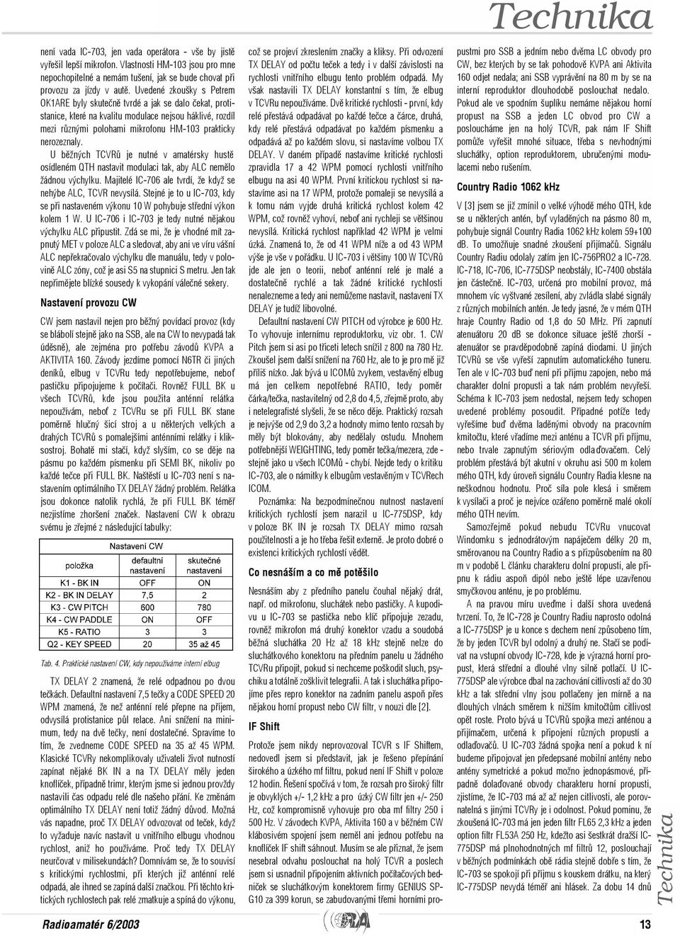 U bìžných TCVRù je nutné v amatérsky hustì osídleném QTH nastavit modulaci tak, aby ALC nemìlo žádnou výchylku. Majitelé IC-706 ale tvrdí, že když se nehýbe ALC, TCVR nevysílá.